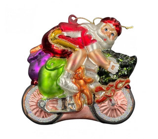 Santa Riding Motorcycle Glass Glitter Christmas Tree Ornament Teddy Bear #62 VV MTS|139026