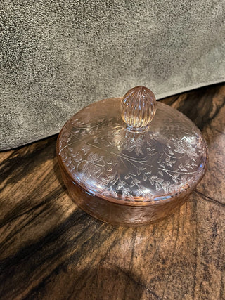 Vintage Jeannette Glass Floragold "Louisa" Covered Candy Dish RSV|122289