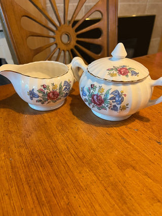 W S George Bolero Sugar Bowl w/lid and Creamer Set (set of 2) Gold TrimmedRSV