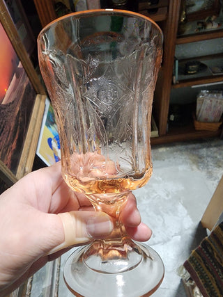 AY Vtg Pink Indiana Federal Glass Madrid Goblet RSV|62916