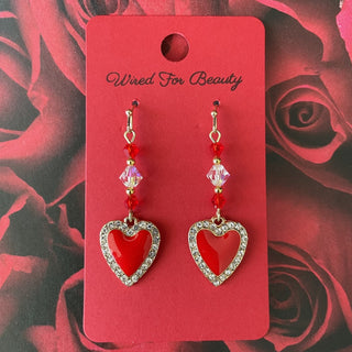 red heart dangle earrings w/ rhinestones RSV