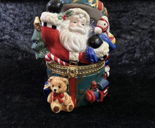 Large Santa Clause in Very Decorative Trinket Box / Drum with lots of toys porcelain #62 VV MTS|127865
