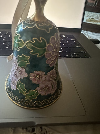 Vintage Brass and Enamel Cloisonne Bell Flowers and leaves 2" Tall #62 VV MTS|74106
