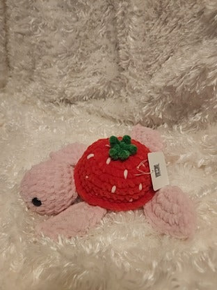 Strawberry Sea Turtle: Crocheted red, pink, white, green