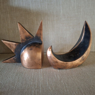 Vtg Brass Toned Sun & Moon Book Ends|66221