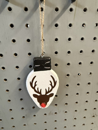 Ornament Wood Lightbulb shaped with Rudolph RCD
