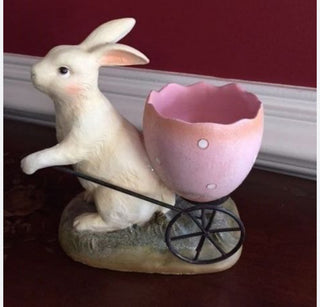 #62 vv Easter White Bunny with basket polyresin tall figurine egg  MTS|57388