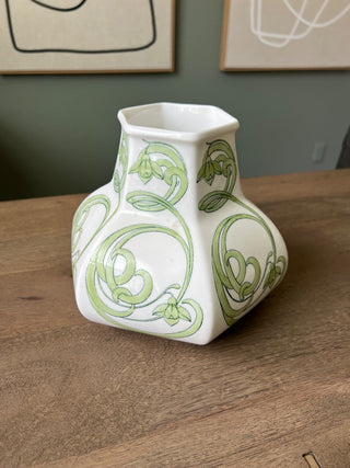 Rare vintage Swedish porcelain green and white vase|64014