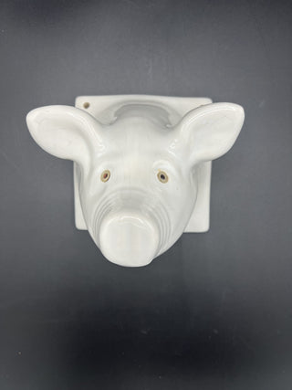 Vintage White Ceramic Pig Head Dish Towel Apron Holder Hanger Wall Mount|96348