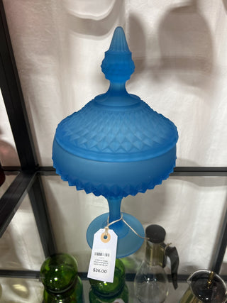 Indiana Glass Diamond point satin candy jar|53507
