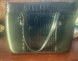 Brighton Black Leather Crocodile Embossed Print Bag  RSV|74195