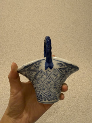 Vintage Delft Blue Mini Flower Basket 5 1/2 In