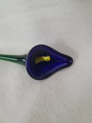 Hand Blown Glass Blue Lily w/Yellow center 12" EACH RCD