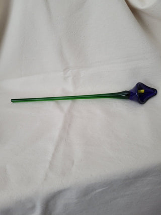 Hand Blown Glass Blue Lily w/Yellow center 12" EACH RCD