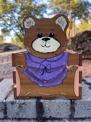 Toy Storage Wooden Box Carved Painted Stained Crate Bear Figurines Basket Rustic