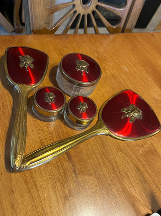 1950/60 Rare Vanity Set of 5. Brush, mirror, 3 compacts (tray sold separately) RSV