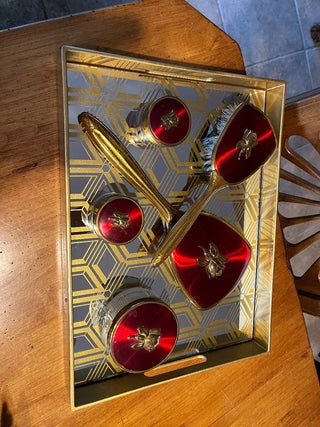 1950/60 Rare Vanity Set of 5. Brush, mirror, 3 compacts (tray sold separately) RSV