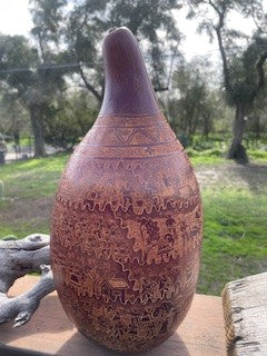 1970's Engraved Peruvian Village Calabash Gourd|51301