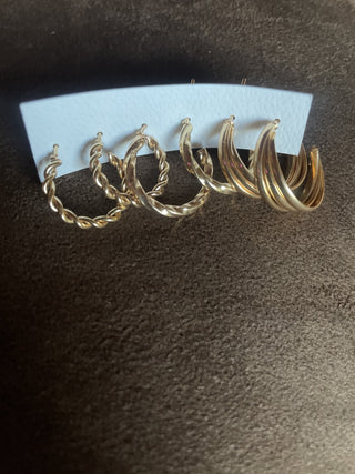 3pair of small gold hopp earrings|73409