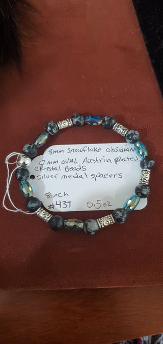 Bracelet 437 snowflake obsidian, Austria crystals