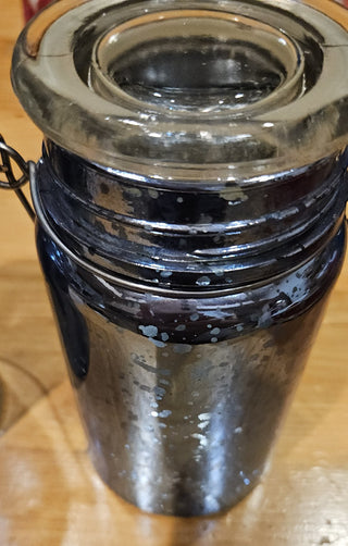 Mercury Glass Jar w/Lid & Handle, Blue, 6" tall, RSV|121164