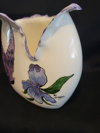 Hobbyist Ruffled Vase w/Butterfly & Flower, Signed RCD|99366