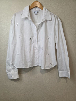 NEW! Old Navy 100% cotton rhinestone cropped button down RSV|158484