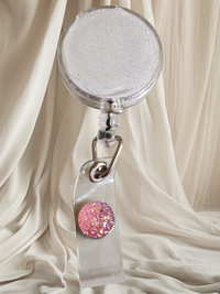 Belt Clip Interchangeable Badge Reel with Retractable Reel. Badge Button: Pink Diamond.|62692