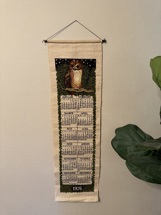 Vtg 1976 Linen Owl Hanging Wall Calendar RCD|101071