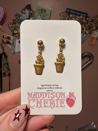 Brass Charm Flower Pot Ball Post Earrings MTS|128766