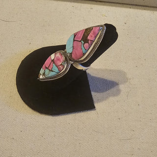 .925 double cotton candy turquoise ring sz adjustable|89327