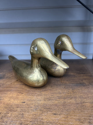 12F Pair of Brass Ducks Rhinestone Eyes MTS|141731