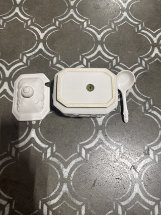 AJ - Small White Covered Server with Spoon MTS|120375