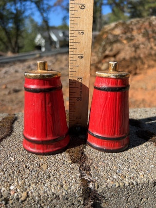 VINTAGE REGAL CHINA FARM RED CHURN SALT AND PEPPER SHAKER SET Country Heavy
