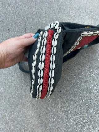 JP Vintage boho heavily beaded handbag w/cowerie shells