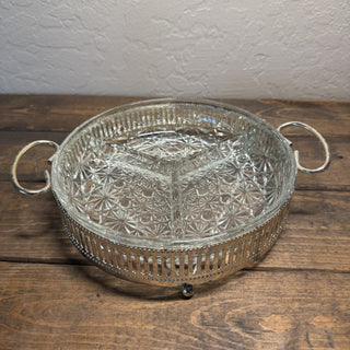 Vintage Glass Relish Dish with Silver Plated Holder RCD|130423
