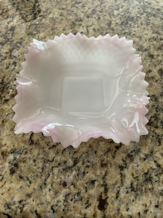 Milk Glass Pink Edge Lusterware Dish RCD|68446