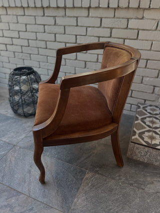 Vintage MCM Brown Velvet Vintage Barrel Chair/French style with cabriole legs