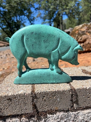 vintage folk art cast iron pig door stop