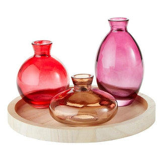 WOOD TRAY W/VASES S/4
