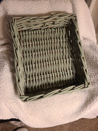 Woven Rattan Serving Tray, Repurposed w/Basil Green Milk Paint|73406