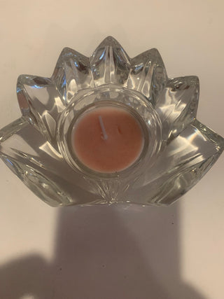 Lotus glass candle holder w/candle MTS