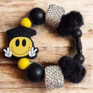 Beaded Tumbler handle Charm:  Smiley Face Graduate RSV|77303