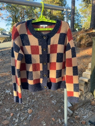 Madewell Checkered Colburne Cardigan Sweater in Coziest Textured Yarn Size XXS