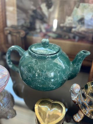 Vintage green marbled teapot|72025