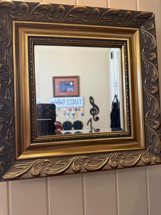 Beveled Mirror by Robert Grace, gold ornate frame 12.5"x12.5" RCD