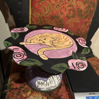 Vintage Rare Groovy Dog & Cat By Chaleur 12" Ceramic Cake stand dessert plate #62 VV MTS|69051