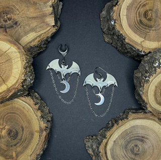 Bat earrings - chain ss moon pearl white mts|72861