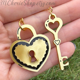 Gold Lock and Key Dangle Earrings MTS|119285