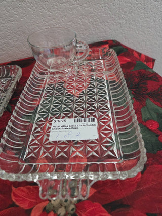 2 Sets Hazel Atlas Glass Circle/Bubble Snack Plates/Cups, RCD|100138